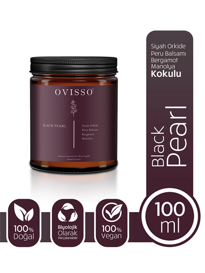 Ovisso Pet Koku Giderici Black Pearl %100 Doğal Siyah Orkide Kokulu Özel Tasarım Mum