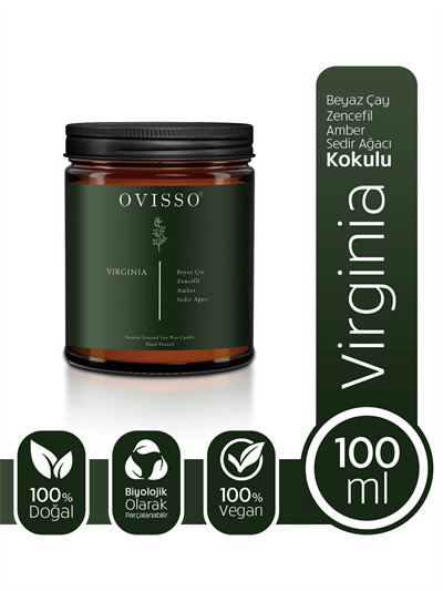 Ovisso Pet Koku Giderici Virginia %100 Doğal Beyaz Çay Kokulu Özel Tasarım Mum