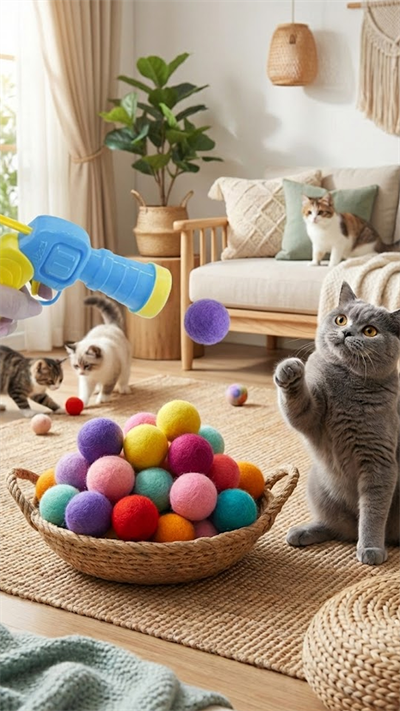 Peluş Top Atan Tabanca Kedi Oyuncağı 14cm (Karışık Renkli)