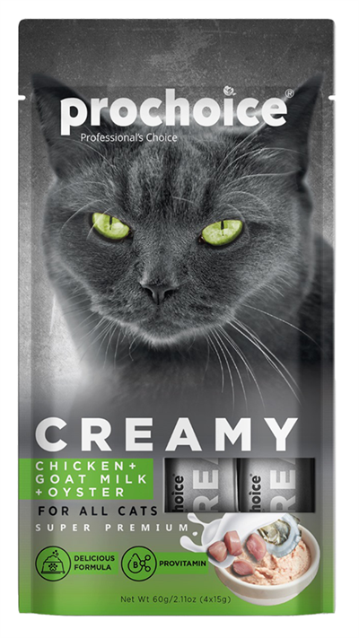 Prochoice Creamy Tavuklu ve İstiridyeli Sıvı Kedi Ödül Maması 4x15 Gr