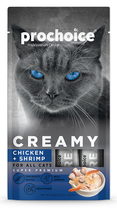 Prochoice Creamy Tavuklu ve Karidesli Sıvı Kedi Ödül Maması 4x15 Gr
