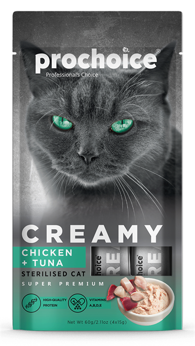 Prochoice Creamy Tavuklu ve Ton Balıklı Sıvı Kedi Ödül Maması 4x15 Gr