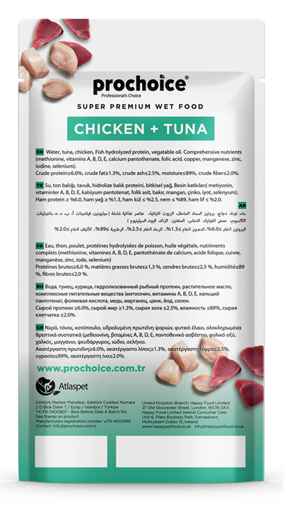 Prochoice Creamy Tavuklu ve Ton Balıklı Sıvı Kedi Ödül Maması 4x15 Gr