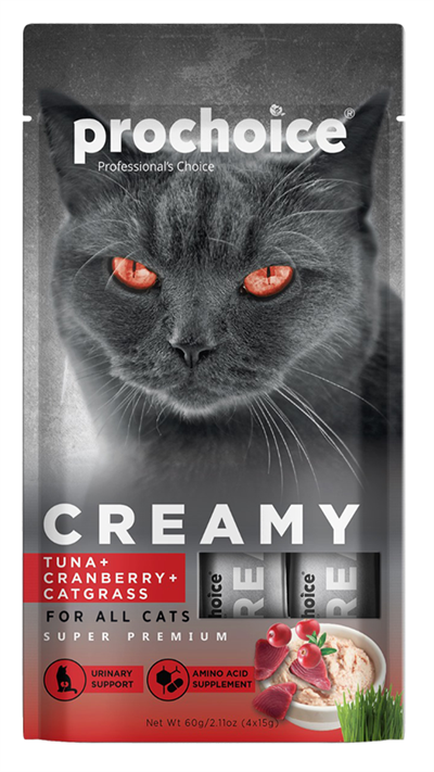 Prochoice Creamy Ton Balık Turna Yemişli ve Kedi Çimli Sıvı Kedi Ödül Maması 4x15 Gr