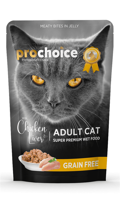 Prochoice Pouch Jöle İçinde Tavuklu ve Ciğerli Tahılsız Yetişkin Kedi Konservesi 85 Gr