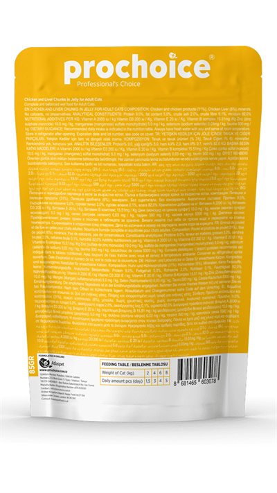 Prochoice Pouch Jöle İçinde Tavuklu ve Ciğerli Tahılsız Yetişkin Kedi Konservesi 85 Gr