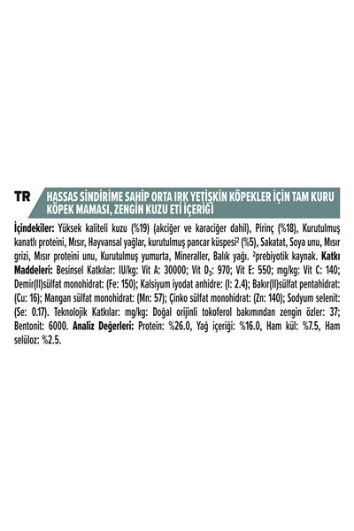 Proplan Sensitive Digestion Kuzulu ve Pirinçli Orta Irk Yetişkin Köpek Maması 14 kg