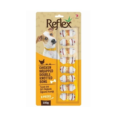 Reflex Tavuk Eti Sargılı Çift Düğümlü Köpek Çiğneme Kemiği 100gr (8li)
