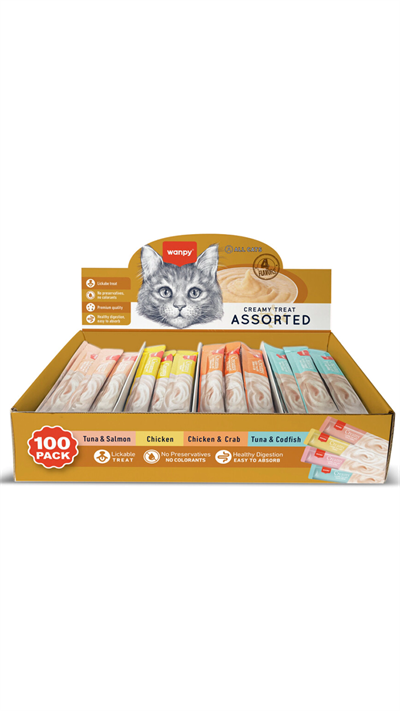 Wanpy Krema Kedi Ödül Maması 14gr (100 Adet) (Karışık Çeşitli)
