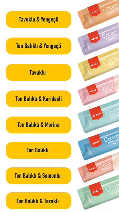 Wanpy Creamy Cat Treat Karışık Krema Sıvı Kedi Ödül Maması 40 Adet X 14 Gram