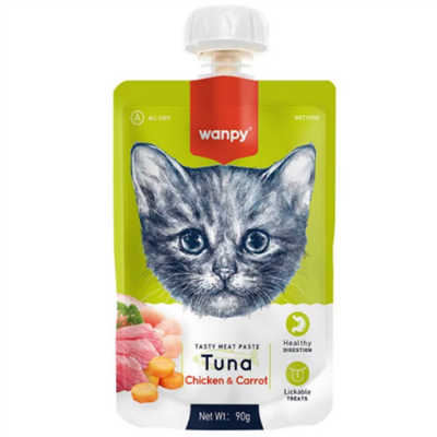 Wanpy Ton Balıklı Tavuklu ve Havuçlu Ezme Kedi Ödül Maması 90 gr