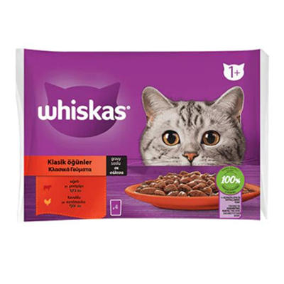 Whiskas Pouch Sos İçinde Sığırlı ve Tavuklu Yetişkin Kedi Konservesi 85 gr (4lü)