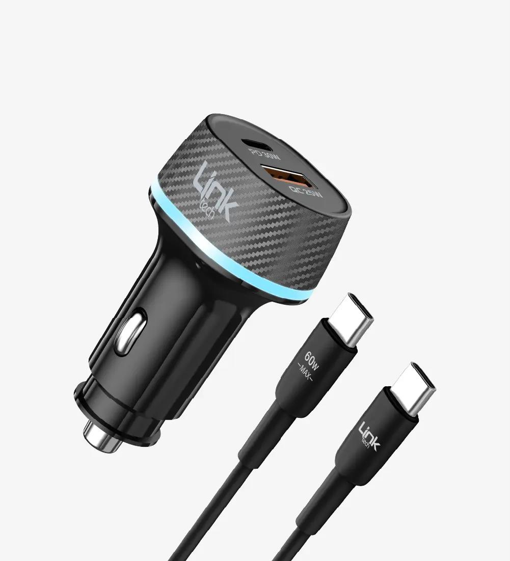 C434 PD/QC USB-C to USB-C Kablolu 55W Süper Hızlı Araç Şarj Aleti