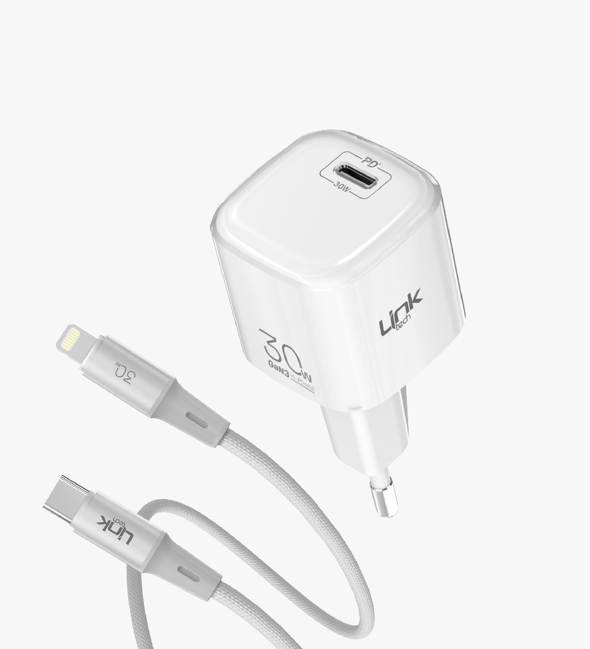 G824 Safe Type-C–Lightning Kablolu 30W GaN Hızlı Şarj Adaptörü