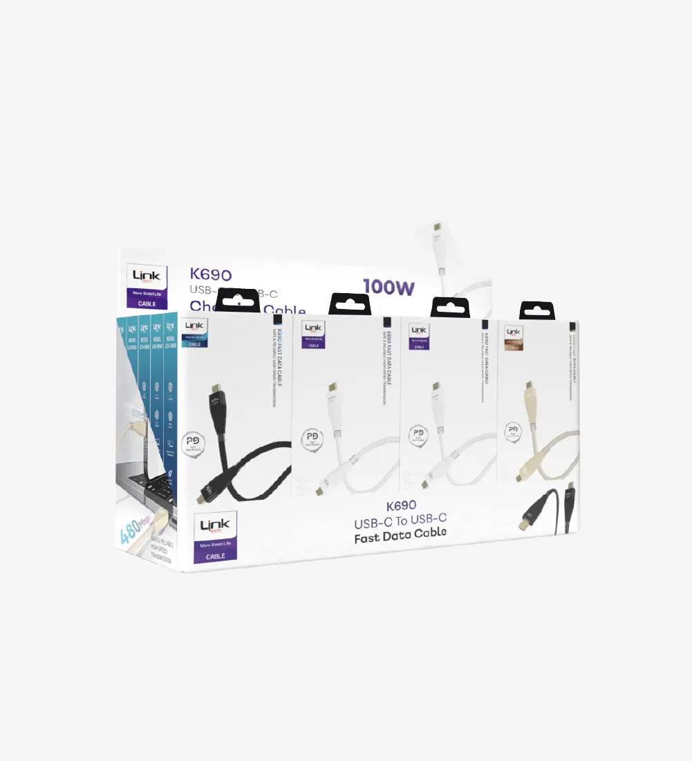 K690 Safe 1200mm 100W Tip-C → Tip-C Data Kablosu 20'li Paket