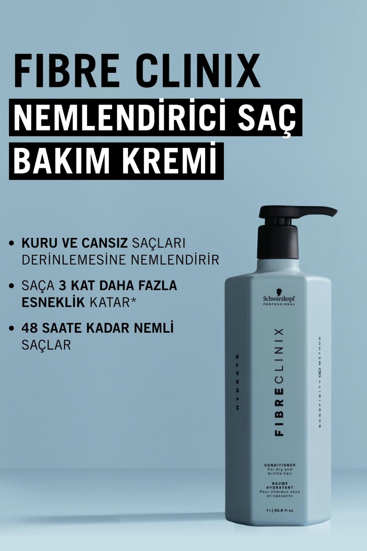 Fibre Clinix Kuru ve Kırılgan Saçlar İçin Nemlendirici Saç Bakım Kremi 1000ml