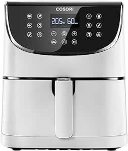 COSORI AİRFRYER, 1700W MAX XXL 5,5 L DİJİTAL DOKUNMATİK HAVA FRİTÖZLERİ, 100 TARİF YEMEK KİTABI VE 11 ÖNCEDEN AYARLANMIŞ FIRIN, YAĞSIZ SICAK BRÜLÖR, YAPIŞMAZ SEPET, BPA VE PFOA İÇERMEZ, BEYAZ