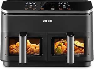 COSORI Airfryer 8-in-1 Çift Bölgeli Hava Fritözü XXL 8.5 L, Görünür Pencereye Sahip İki Yapışmaz Çekmece, Enerji Tasarrufu, 35℃ - 230℃
