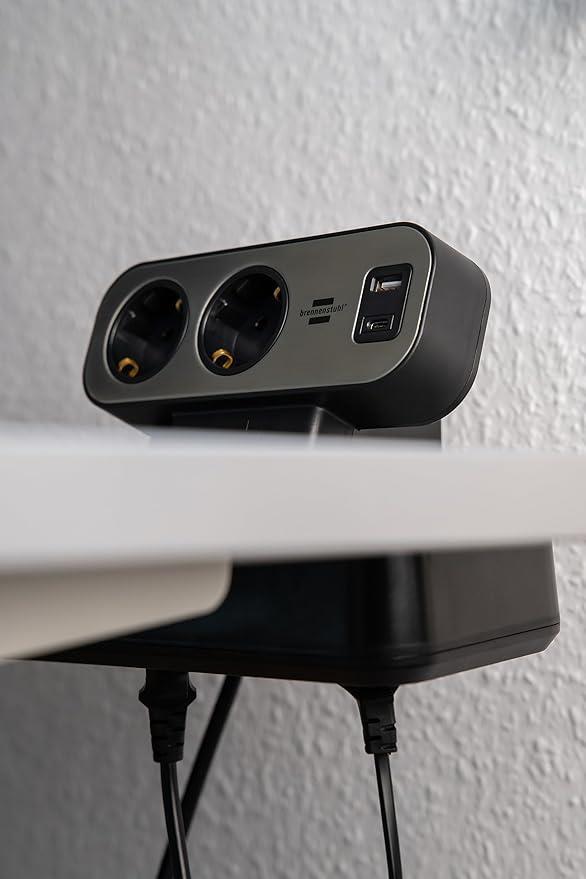 Brennenstuhl Estilo Duplex Serisi 9 Soketli Typ-C ve USB Li 19.500 Amper Akım Korumalı 2 Metre Kablolu Masa Üstü Priz