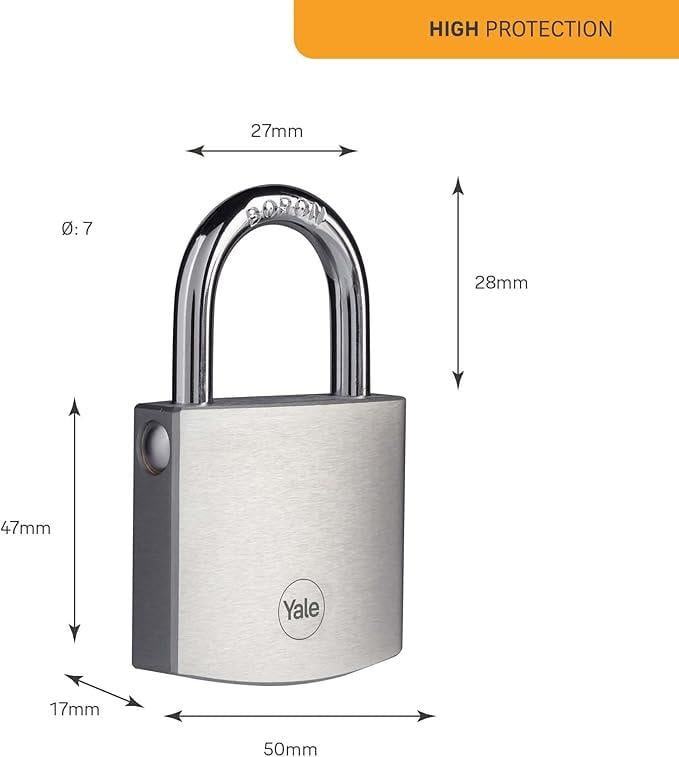 OUTLET Yale Y120B/50/127/1 - 50mm DMU Krom Kaplamalı Asma Kilit - Yüksek Koruma - Boron Halka - 3 Anahtar