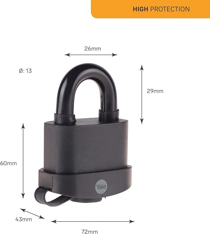 OUTLET Yale Y220B/71/130/1 - 71mm PVC Kaplamalı Marin Asma Kilit - Yüksek Koruma - Çift Kilitleme - Sertleştirilmiş Çelik Halka - 3 Anahtar