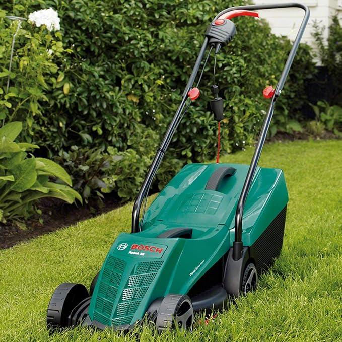 Bosch Elektrikli Çim Biçme Makinesi ARM 32 (1200 Watt, 32 cm kesme genişliği, 20-60 mm ayarlanabilir kesme yüksekliği, 31 litre çim toplama kutusu)
