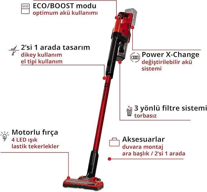 Einhell Akülü Dikey Süpürge TE-SV 18 Li-Solo Power X-Change (Li-Ion, 18V, torbasız, siklon teknolojisi, BOOST modu, 3’lü filtre sistemi) - 2347180