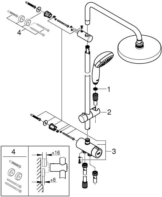 Grohe New Tempesta System 200 Duvar Bağlantılı, Divertörlü Duş Sistemi-26452001