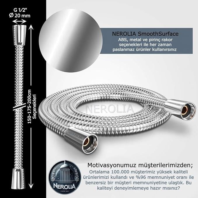 NEROLIA - Özefe 150 cm Banyo Spirali, Duş Hortumu (Paslanmaz Çelik)