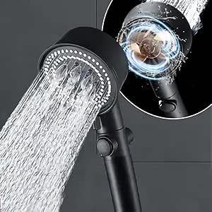 ZEMUS 5 Fonksiyonlu Duş Başlığı - Turbo Fan Duş Başlığı - Siyah