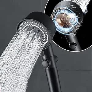 ZEMUS 5 Fonksiyonlu Duş Başlığı - Turbo Fan Duş Başlığı - Siyah