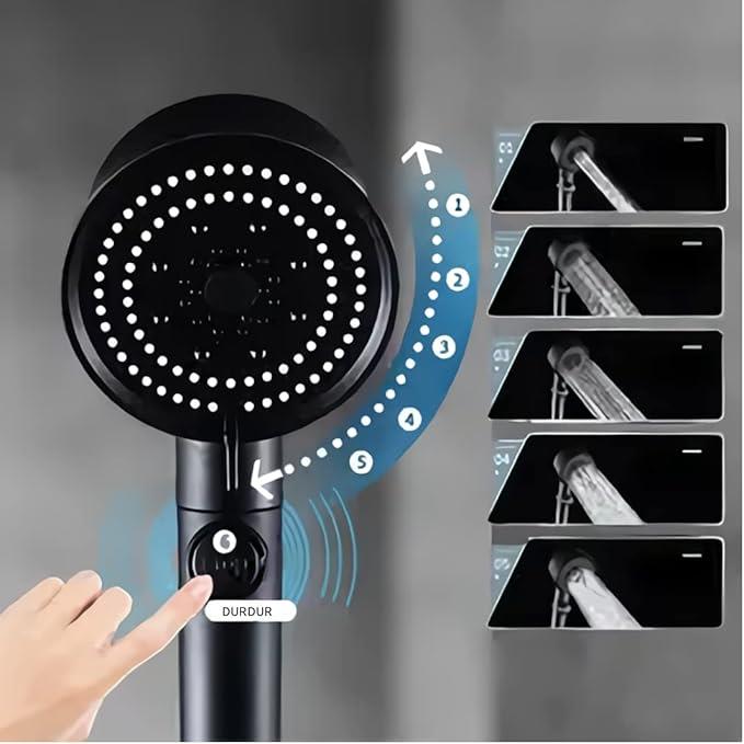 ZEMUS 5 Fonksiyonlu Duş Başlığı - Turbo Fan Duş Başlığı - Siyah