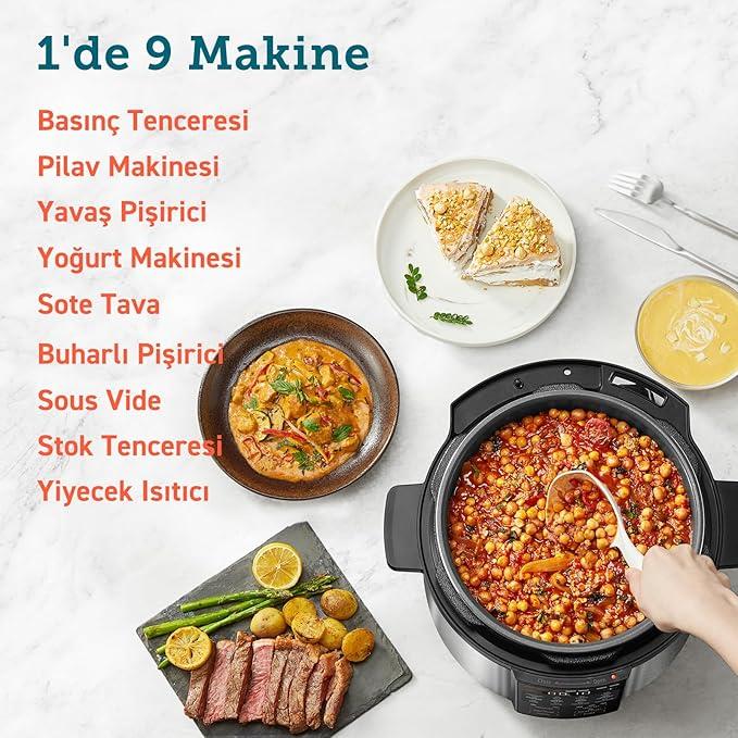 OUTLET COSORI Düdüklü Tencere, 9u 1 Arada, 14 Fonksiyonlu Çoklu Pişirici, 5,7 L Düdüklü Tencere, Yavaş Pişirici ve Sous Vide, Sote Tavası, Paslanmaz Çelik
