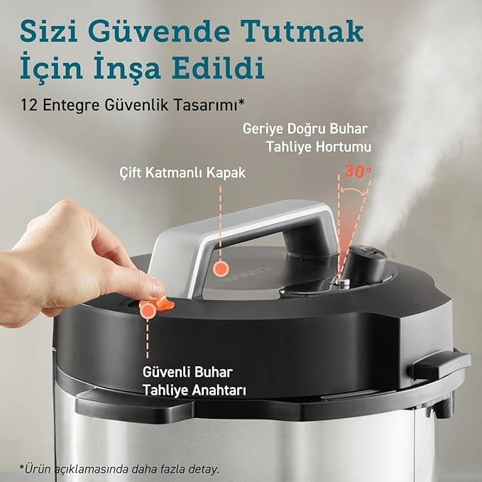 OUTLET COSORI Düdüklü Tencere, 9u 1 Arada, 14 Fonksiyonlu Çoklu Pişirici, 5,7 L Düdüklü Tencere, Yavaş Pişirici ve Sous Vide, Sote Tavası, Paslanmaz Çelik