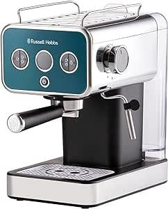 OUTLET Russell Hobbs Espresso Makinesi Distinctions Paslanmaz Çelik Okyanus Mavisi (15 Bar, 1 ve 2 Bardak Takma, ESE Pedleri, Otomatik Dozajlama ve Man.Seçeneği, Sıcak Su ve Süt Köpüğü için Buhar Nozu