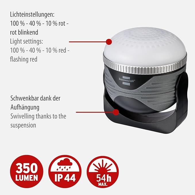 Brennenstuhl Bluetooth Mıknatıs ve Kancalı 350 Lm Outdoor Kamp Lambası ve Powerbank