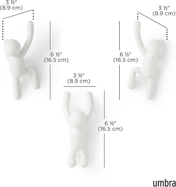 Umbra Buddy kanca - Ceketler, şallar, çantalar, sırt çantaları, havlular ve daha fazlası için dekoratif duvar askısı, gardırop, 3lü set, çeşitli renklerde