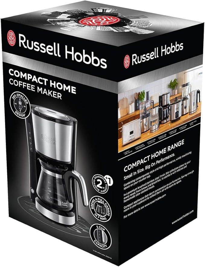 OUTLET Russell Hobbs 24210-56 Mini Kahve Makinesi, Kompakt, 650 Watt, 5 Fincana Kadar, Paslanmaz Çelik, 0,6 Litre