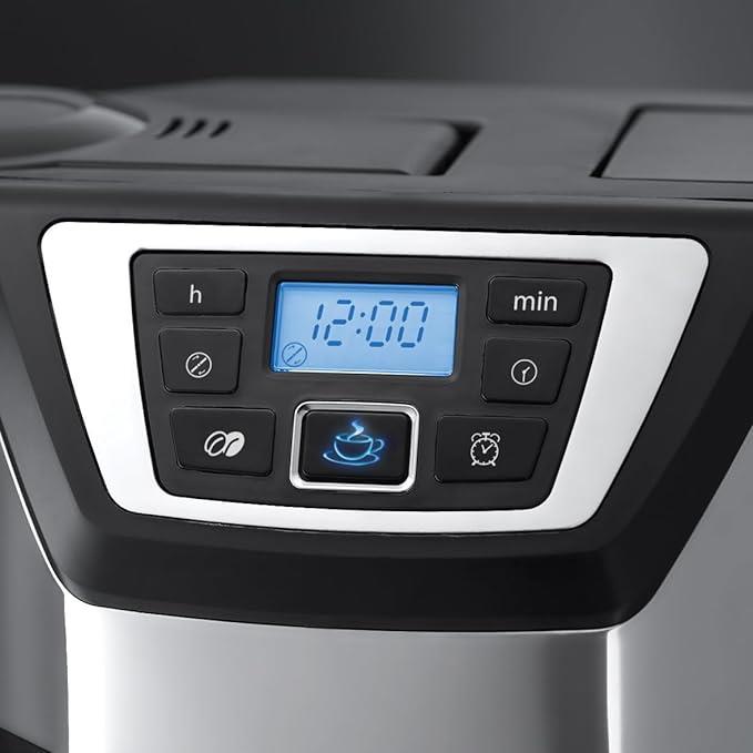 OUTLET Russell Hobbs Öğütücülü kahve makinesi [dijital zamanlayıcı, optimum ekstraksiyon ve aroma için duş başlığı] Zafer (maksimum 12 bardak, 1.5l cam sürahi, öğütme ayarı) filtre kahve makinesi siya