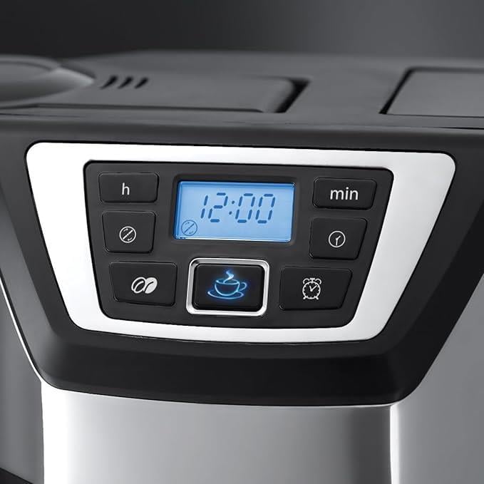 Russell Hobbs Öğütücülü kahve makinesi [dijital zamanlayıcı, optimum ekstraksiyon ve aroma için duş başlığı] Zafer (maksimum 12 bardak, 1.5l cam sürahi, öğütme ayarı) filtre kahve makinesi siya