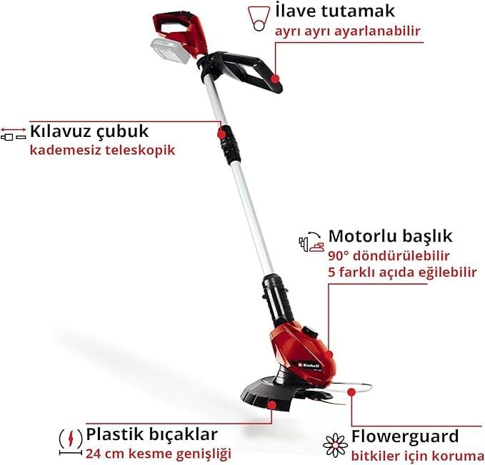Einhell Akülü Kenar Kesme GE-CT 18 Li Solo Power X-Change (Li-Ion, 18V, 8500 dev/dak, dönebilir ve eğilebilir motor başlığı, Flowerguard, akü ve şarj cihazı dahil değildir) - 3411172
