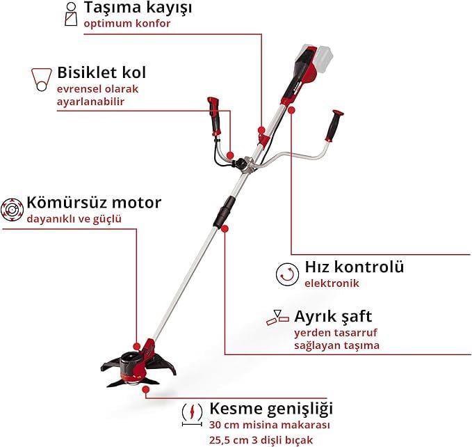 Einhell Akülü Tırpan AGILLO 36/255 BL Power X-Change (Li-Ion, 2x18V, PurePOWER Kömürsüz ön motor, elektronik hız kontrolü, çift tutma kolu, ayrılabilir mil) - 3411320