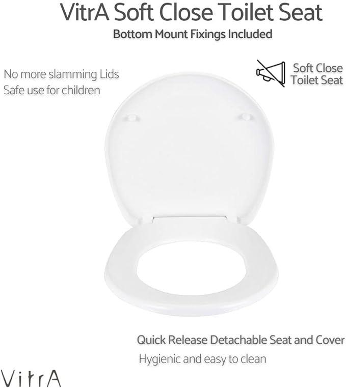 VitrA S20 Round 109-003-909 Universal Klozet Kapağı, Yavaş Kapanır, Kolay Çıkabilir, Beyaz