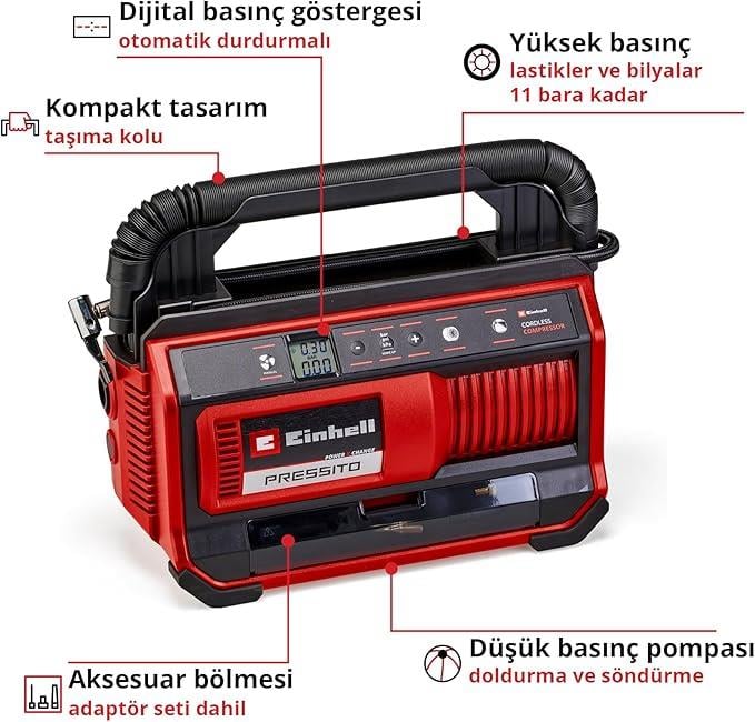 Einhell PRESSITO 18/25 Power X-Change Akülü Hava Kompresörü SOLO - 4020420