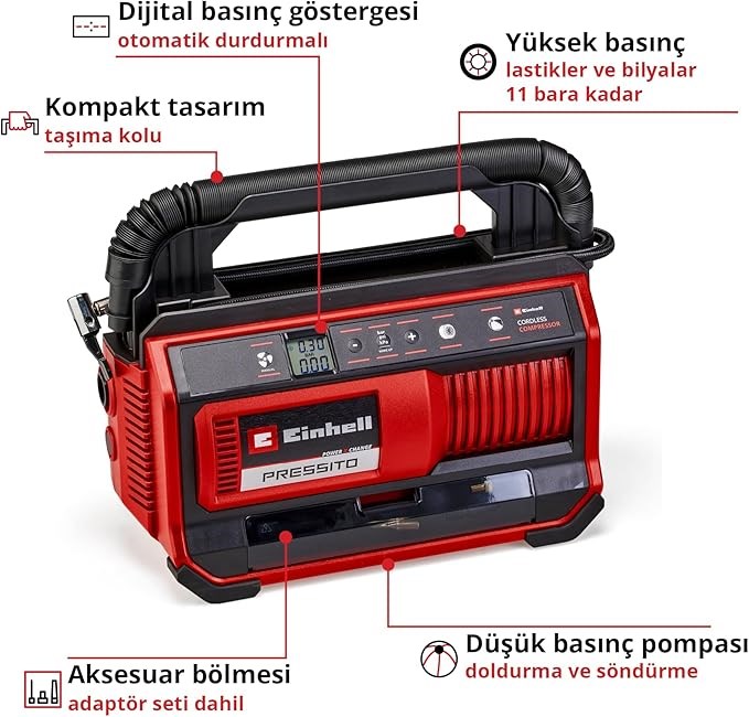 Einhell PRESSITO 18/25 Power X-Change Akülü Hava Kompresörü SOLO - 4020420