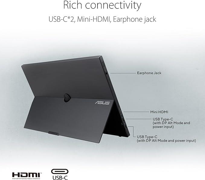OUTLET ASUS ZENSCREEN MB16AHT 15.6 Taşınabilir USB Monitör IPS 1920x1080 5MS Mini-HDMI USB-C MM 3 Yıl 10 Parmak Dokunmatik, Dahili Batarya, Eyecare Monitör