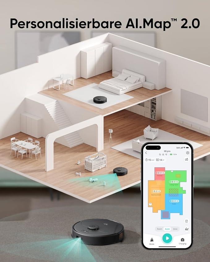 Eufy Clean X8 Pro Paspas Fonksiyonlu Robot Süpürge, Twin Turbine™ 2× 4.000Pa Emiş Gücü, Aktif Dolaşık Açıcı Fırça ve Halılardaki Evcil Hayvan Tüylerinin Derinlemesine Temizlenmesi için iPath™ L