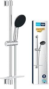 GROHE Vitalio Start 110 Sürgülü Duş Seti Sabunluklu, 110mm Yuvarlak 2 Akışlı El Duşu, 600mm Sürgülü Ray, 1750mm Duş Hortumu, Duş Başlığı Seti, Krom, 26952001