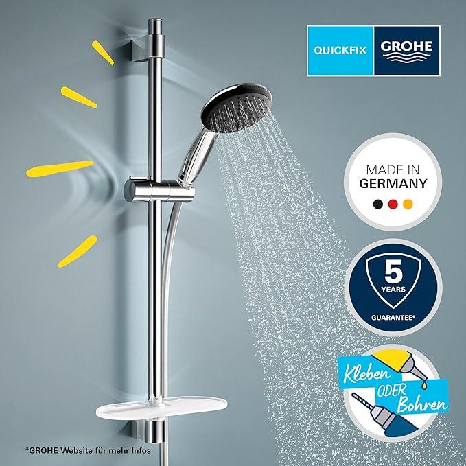 GROHE Vitalio Start 110 Sürgülü Duş Seti Sabunluklu, 110mm Yuvarlak 2 Akışlı El Duşu, 600mm Sürgülü Ray, 1750mm Duş Hortumu, Duş Başlığı Seti, Krom, 26952001