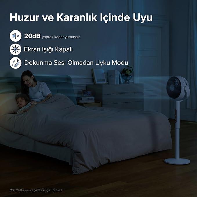 Levoit 20dB Ayaklı Fan, Sessiz, Sensörlü ve Uzaktan Kumandalı, Salınımlı, Saatte 2465 Metreküp Hava Hacmi, Dört Dakikada Hava Sirkülasyonu, Dört Mod, 12 Seviye, 12 Saat Zamanlayıcı